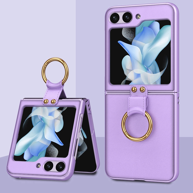 For Samsung Galaxy Z Flip5 GKK Ultra-thin PC + PU Phone Case with Ring & Strap(Purple) For Samsung Galaxy Z Flip5 GKK Ultra-thin PC + PU Phone Case with Ring & Strap(Purple)
