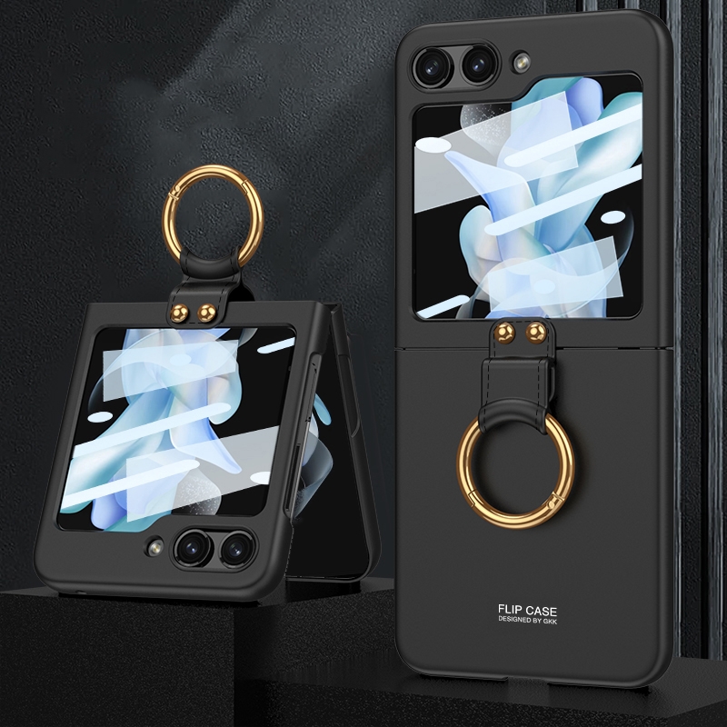 For Samsung Galaxy Z Flip5 GKK Ultra-thin PC Full Coverage Phone Case with Ring Holder / Tempered Film(Black) For Samsung Galaxy Z Flip5 GKK Ultra-thin PC Full Coverage Phone Case with Ring Holder / Tempered Film(Black)