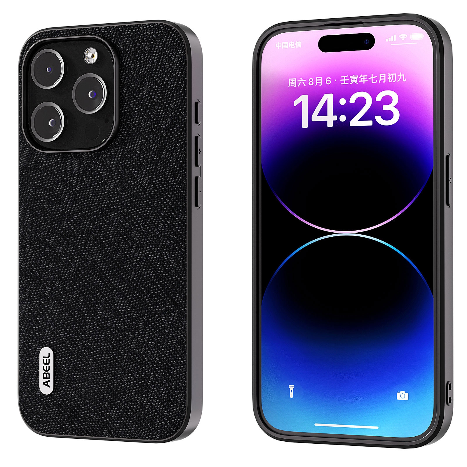 For iPhone 14 Pro ABEEL Cross Texture Genuine Leather Phone Case(Black) For iPhone 14 Pro ABEEL Cross Texture Genuine Leather Phone Case(Black)