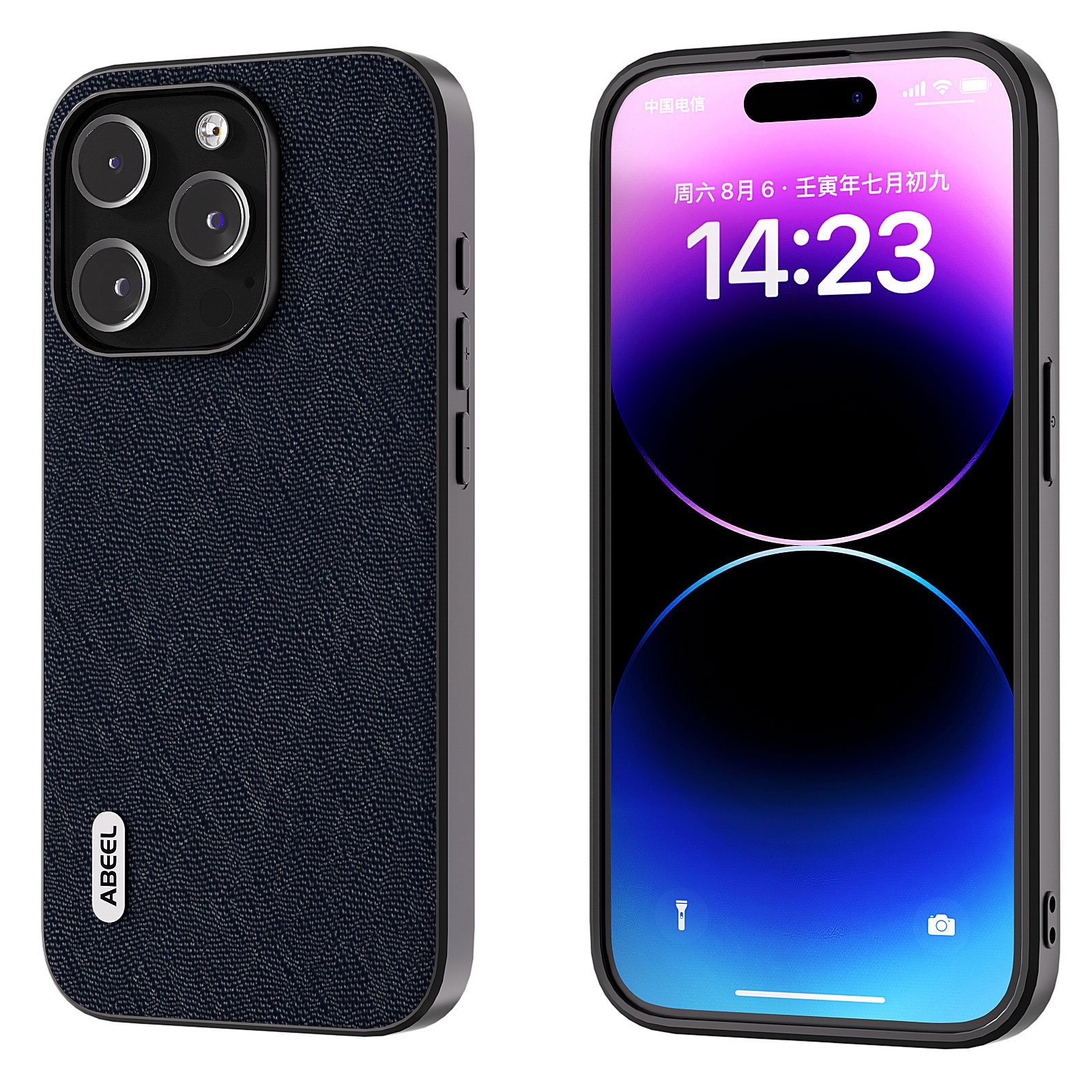 For iPhone 15 ABEEL Cross Texture Genuine Leather Phone Case(Blue) For iPhone 15 ABEEL Cross Texture Genuine Leather Phone Case(Blue)