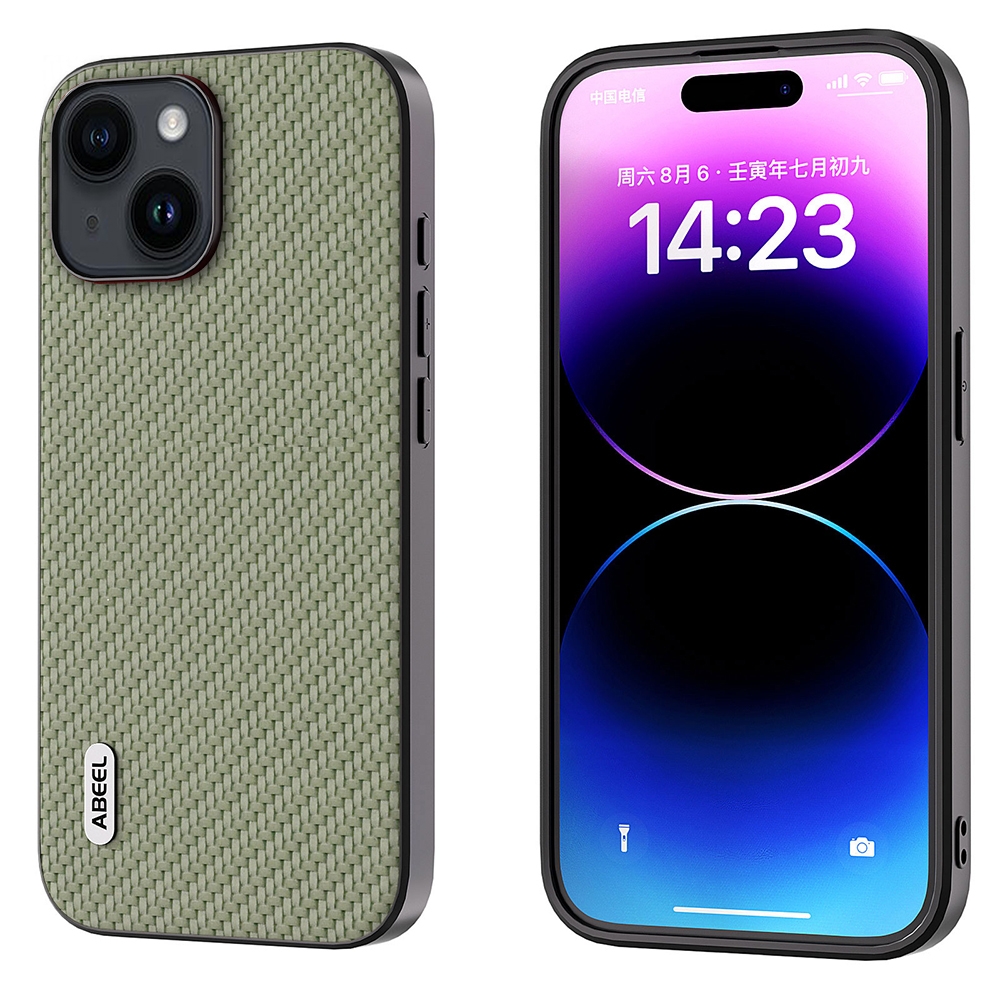 For iPhone 15 Plus ABEEL Carbon Fiber Texture Protective Phone Case(Green) For iPhone 15 Plus ABEEL Carbon Fiber Texture Protective Phone Case(Green)