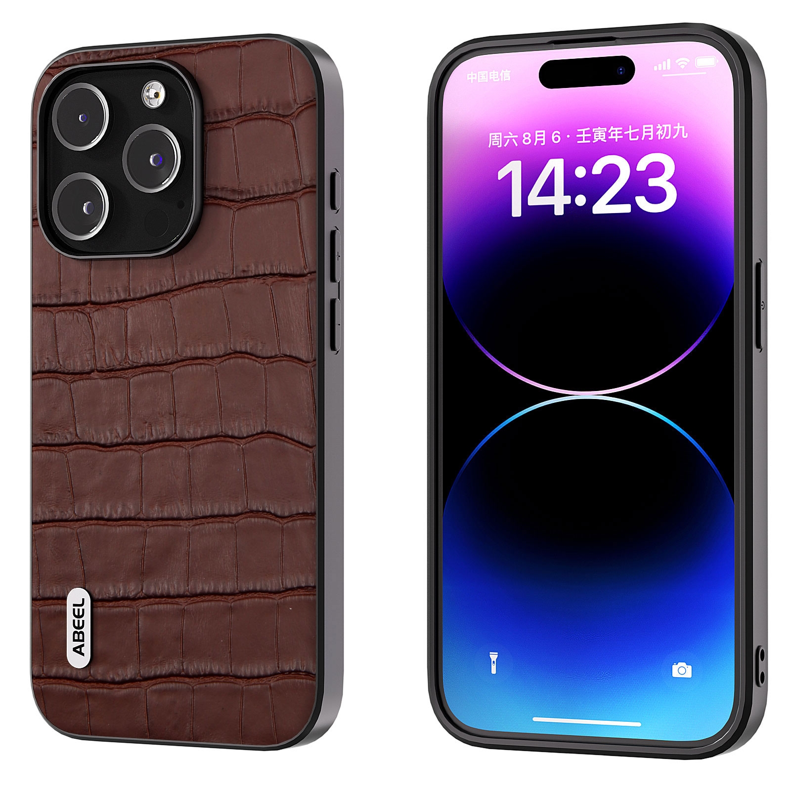 For iPhone 15 ABEEL Crocodile Texture Genuine Leather Phone Case(Brown) For iPhone 15 ABEEL Crocodile Texture Genuine Leather Phone Case(Brown)