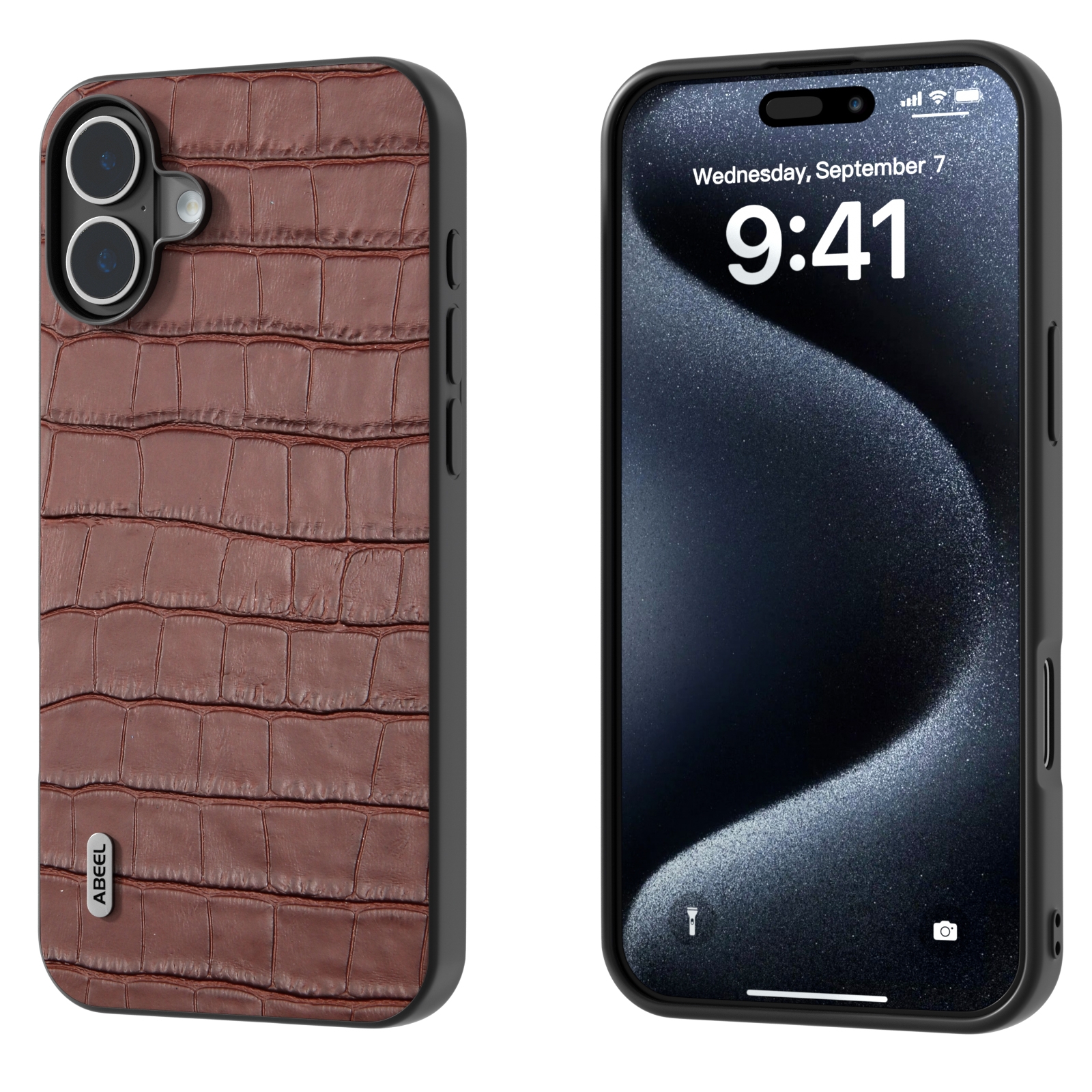 For iPhone 16 ABEEL Crocodile Texture Genuine Leather Phone Case(Brown) For iPhone 16 ABEEL Crocodile Texture Genuine Leather Phone Case(Brown)