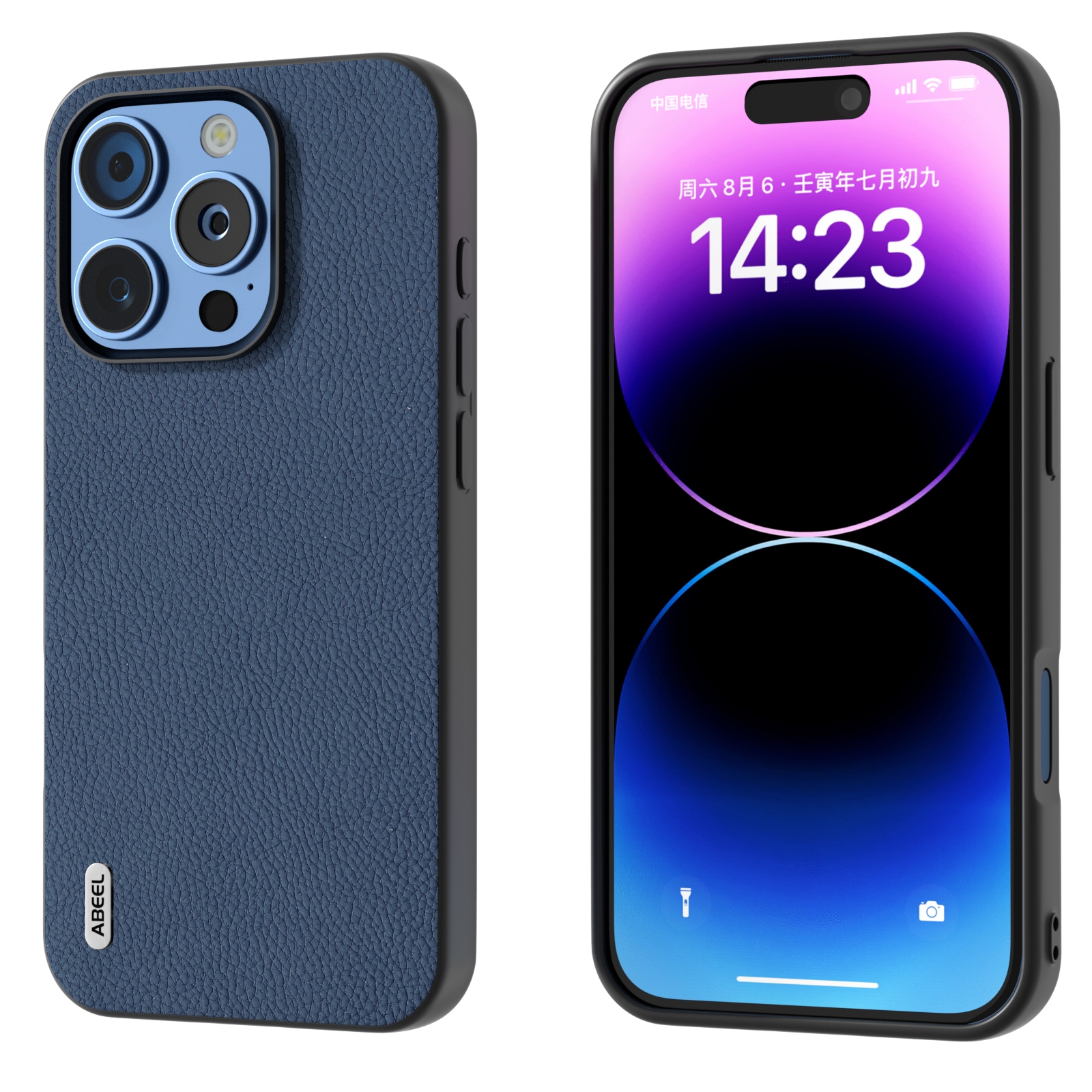 For iPhone 16 Pro ABEEL Genuine Leather + PC Litchi Texture Phone Case(Blue) For iPhone 16 Pro ABEEL Genuine Leather + PC Litchi Texture Phone Case(Blue)