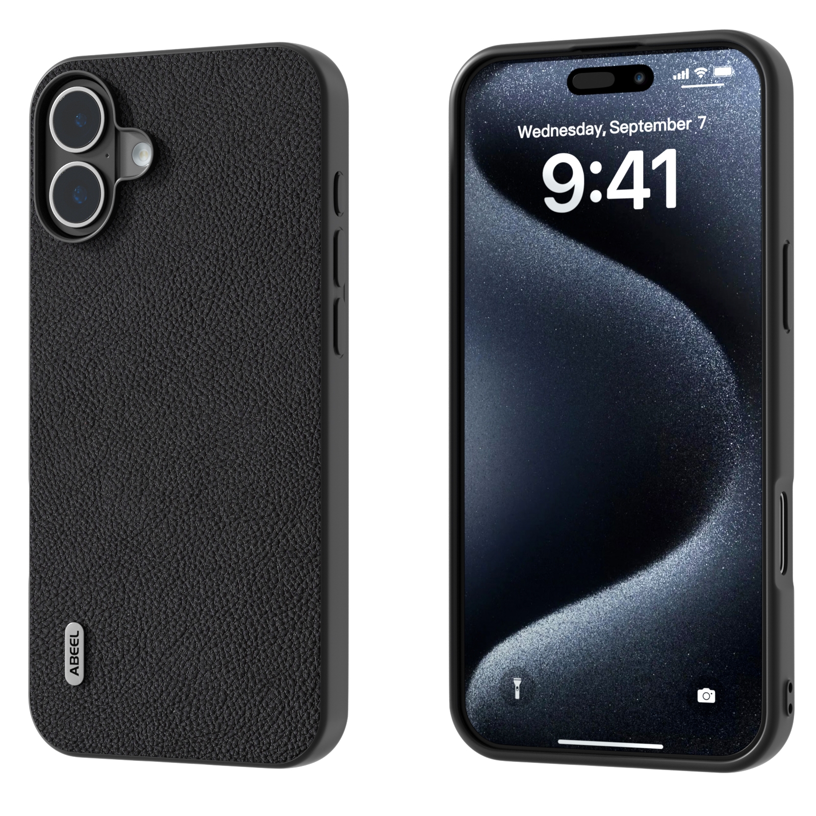 For iPhone 16 ABEEL Genuine Leather + PC Litchi Texture Phone Case(Black) For iPhone 16 ABEEL Genuine Leather + PC Litchi Texture Phone Case(Black)