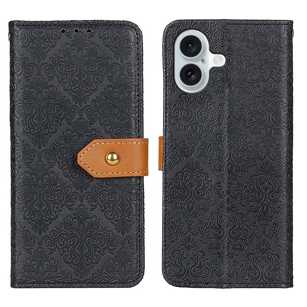 For iPhone 16 Plus European Floral Embossed Leather Phone Case(Black) For iPhone 16 Plus European Floral Embossed Leather Phone Case(Black)