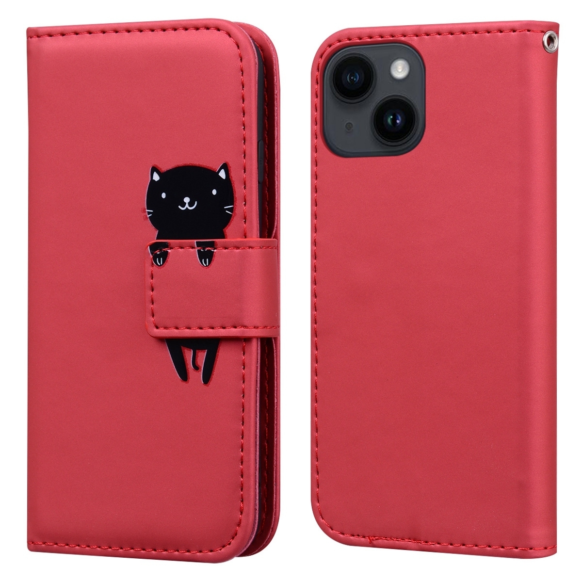 For iPhone 15 Cartoon Buckle Horizontal Flip Leather Phone Case(Red) For iPhone 15 Cartoon Buckle Horizontal Flip Leather Phone Case(Red)