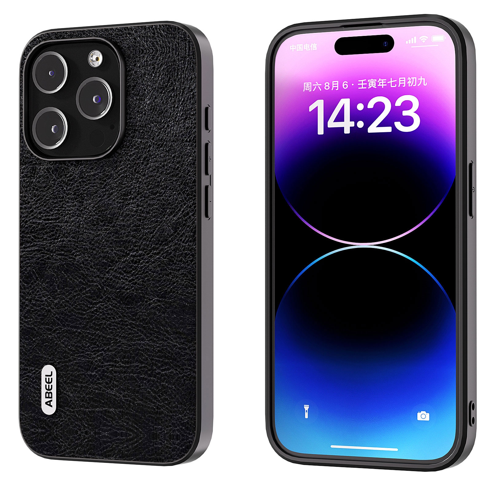 For iPhone 14 Pro ABEEL Retro Litchi Texture PU Phone Case(Black) For iPhone 14 Pro ABEEL Retro Litchi Texture PU Phone Case(Black)
