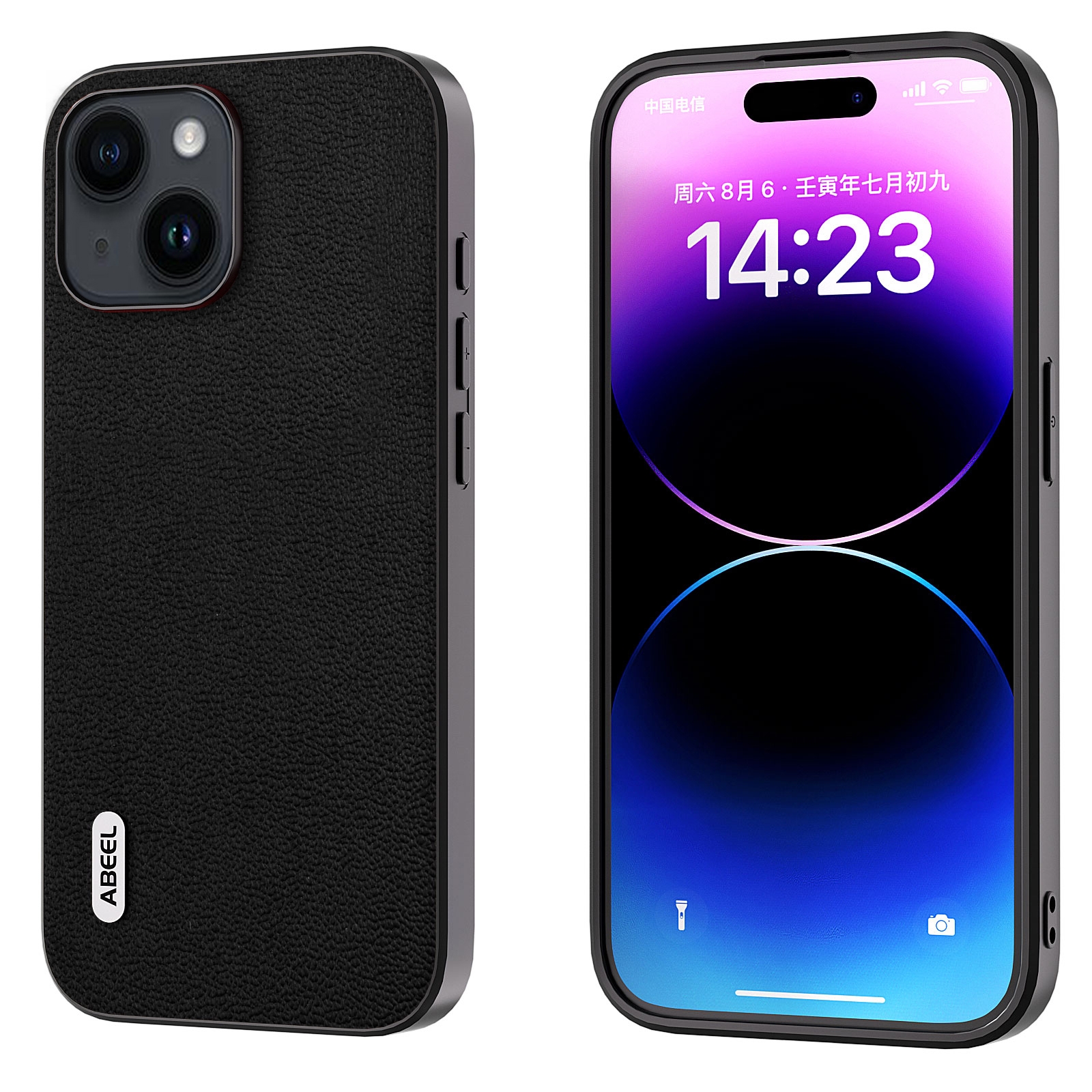 For iPhone 14 Plus ABEEL Genuine Leather Luolai Series Phone Case(Black) For iPhone 14 Plus ABEEL Genuine Leather Luolai Series Phone Case(Black)