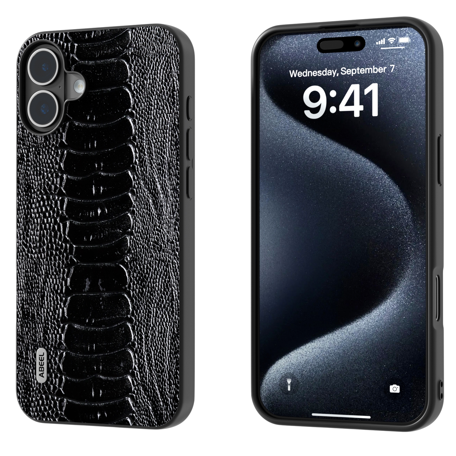 For iPhone 16 Plus ABEEL Genuine Leather Weilai Series Phone Case(Black) For iPhone 16 Plus ABEEL Genuine Leather Weilai Series Phone Case(Black)