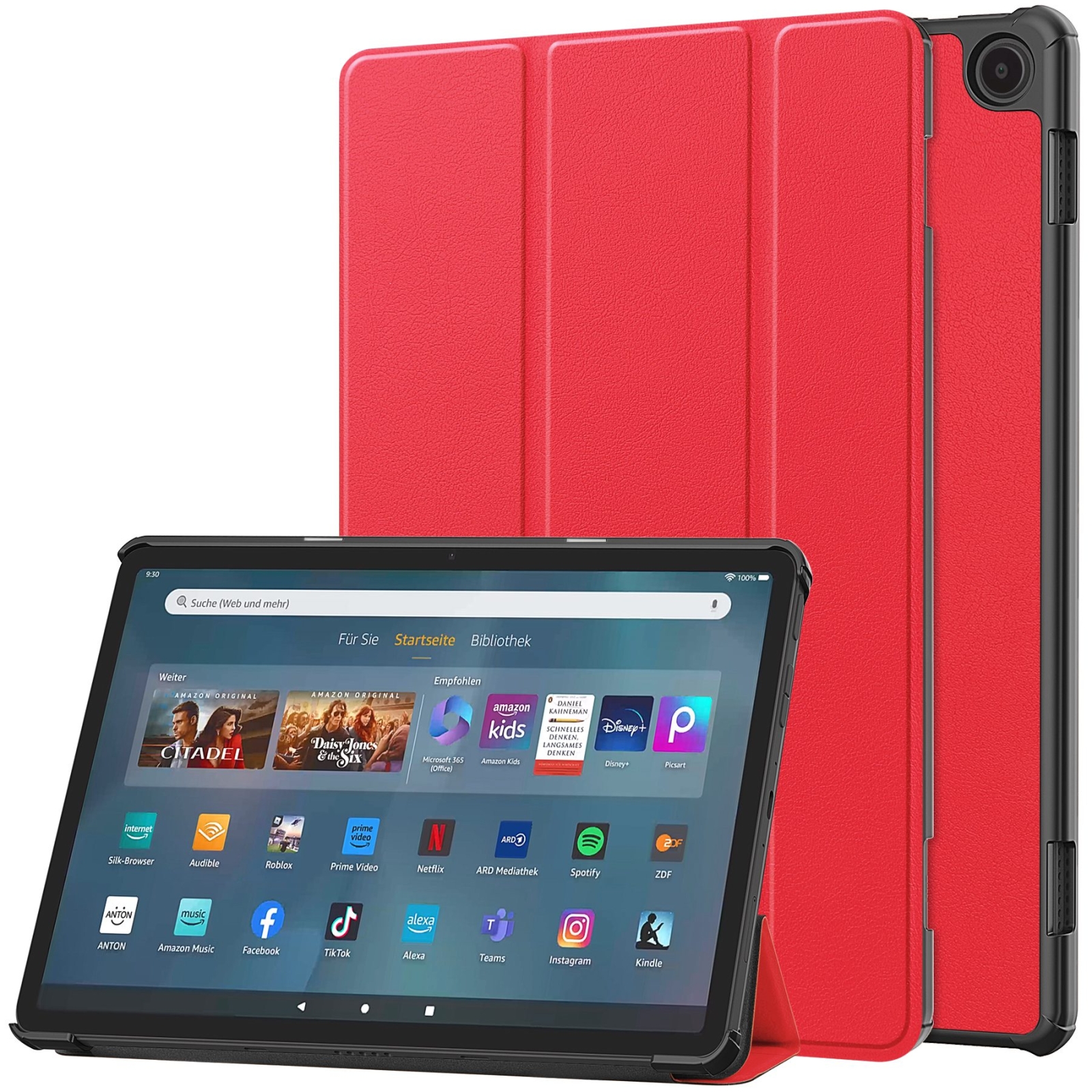 For  Amazon Fire Max 11 Custer Pure Color 3-Fold Holder Smart Leather Tablet Case(Red)
