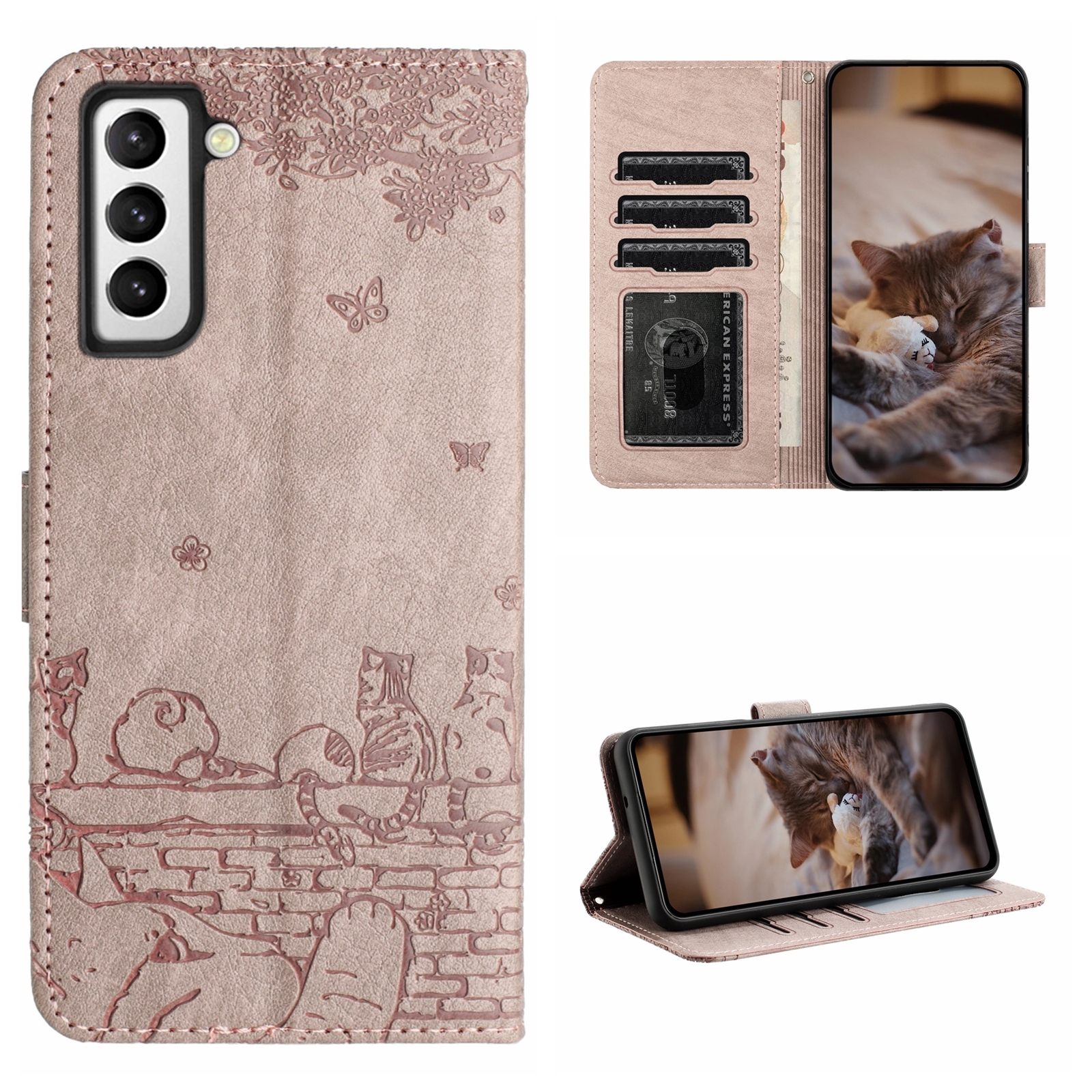 For Samsung Galaxy S22+ Cat Embossing Pattern Leather Phone Case with Lanyard(Grey) For Samsung Galaxy S22+ Cat Embossing Pattern Leather Phone Case with Lanyard(Grey)