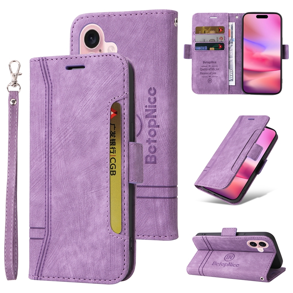 For iPhone 16 BETOPNICE Dual-side Buckle Leather Phone Case(Purple) For iPhone 16 BETOPNICE Dual-side Buckle Leather Phone Case(Purple)