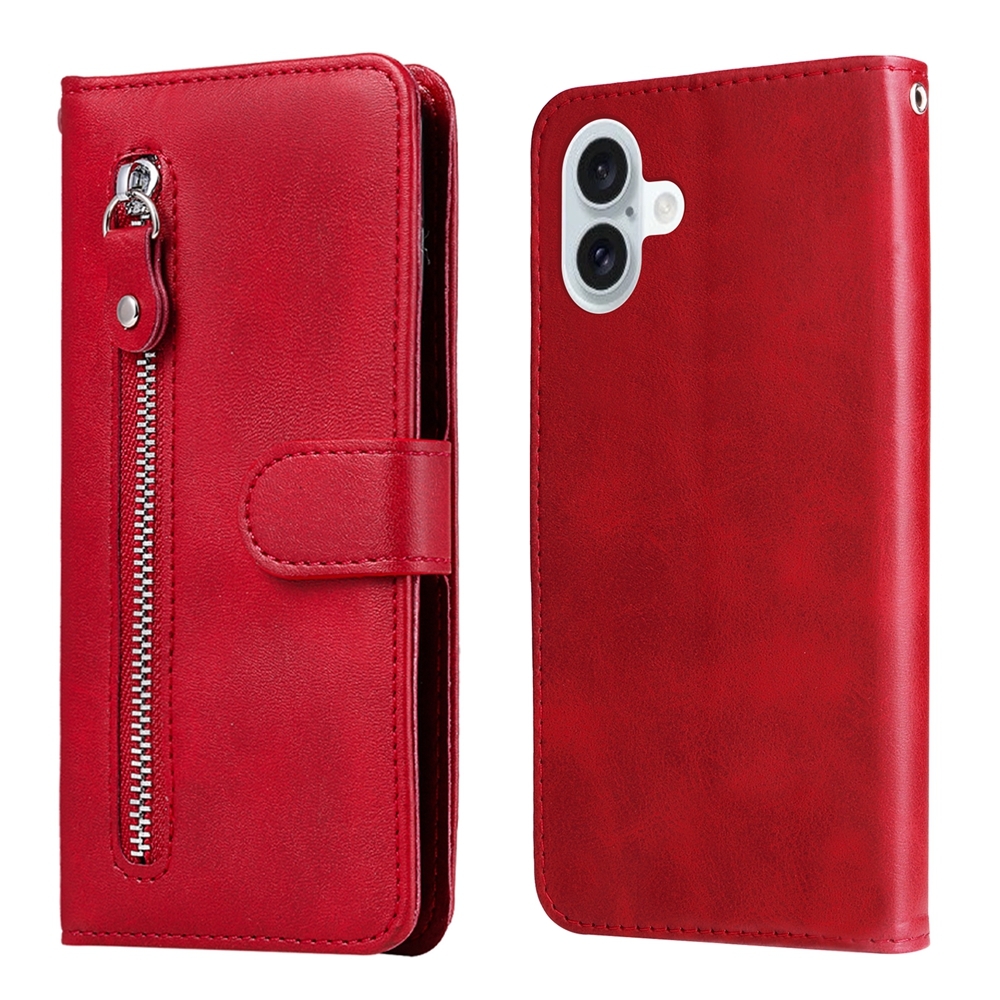 For iPhone 16 Plus Fashion Calf Texture Zipper Leather Phone Case(Red) For iPhone 16 Plus Fashion Calf Texture Zipper Leather Phone Case(Red)