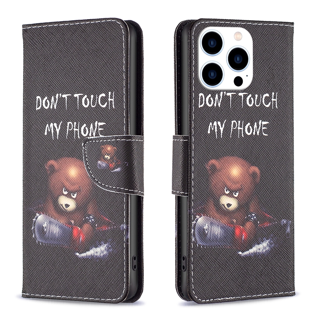For iPhone 16 Pro Max Colored Drawing Pattern Leather Phone Case(Bear) For iPhone 16 Pro Max Colored Drawing Pattern Leather Phone Case(Bear)