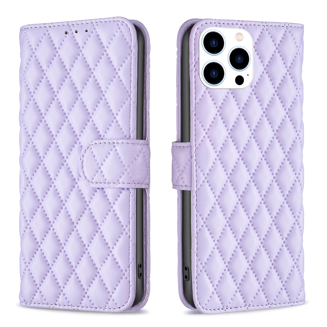 For iPhone 16 Pro Diamond Lattice Wallet Flip Leather Phone Case(Purple) For iPhone 16 Pro Diamond Lattice Wallet Flip Leather Phone Case(Purple)