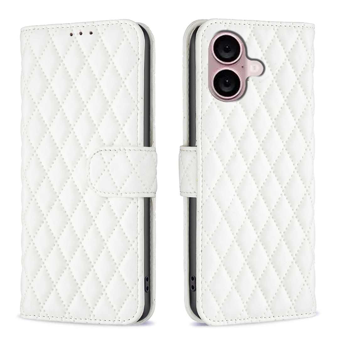 For iPhone 16 Plus Diamond Lattice Wallet Flip Leather Phone Case(White) For iPhone 16 Plus Diamond Lattice Wallet Flip Leather Phone Case(White)