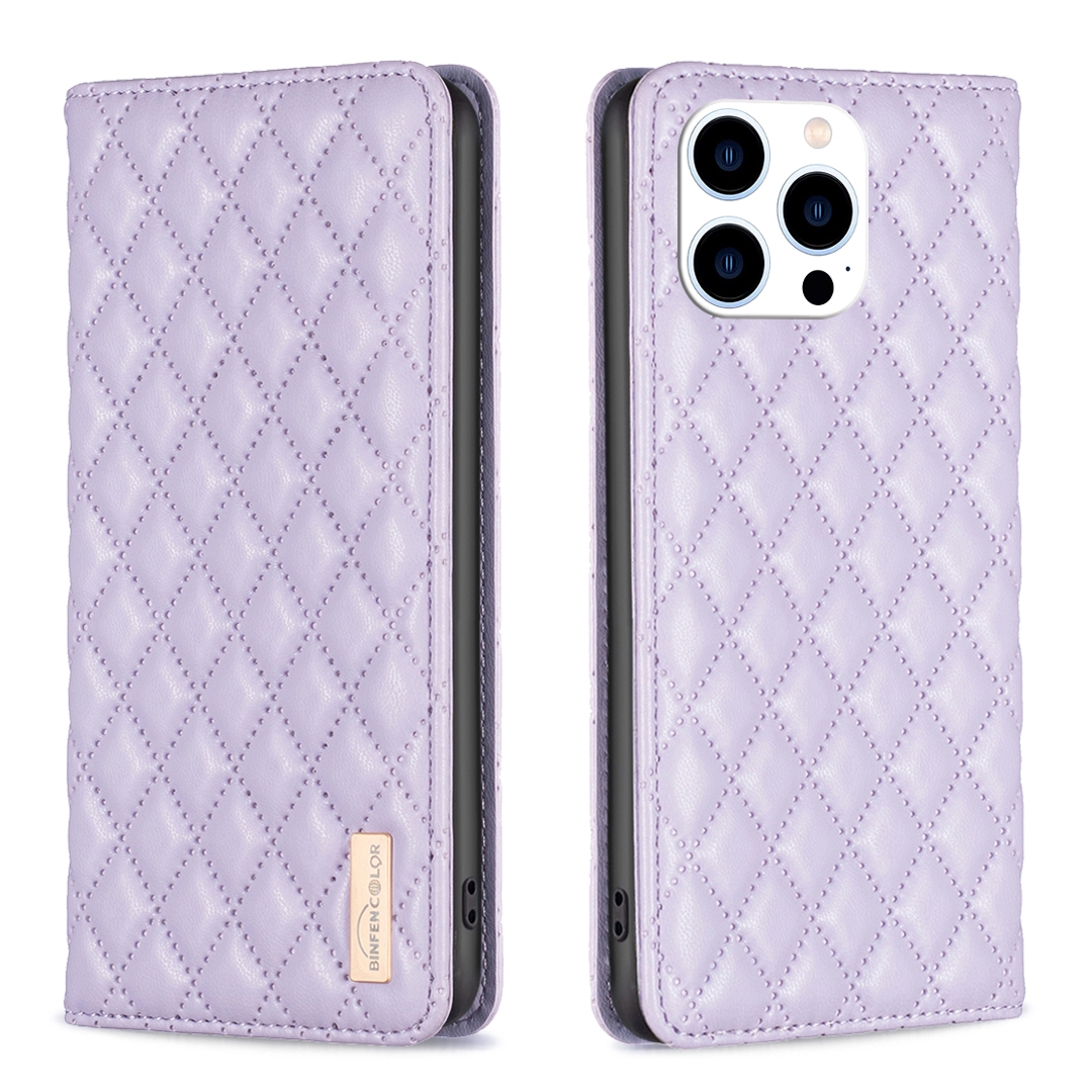For iPhone 16 Pro Diamond Lattice Magnetic Leather Flip Phone Case(Purple) For iPhone 16 Pro Diamond Lattice Magnetic Leather Flip Phone Case(Purple)
