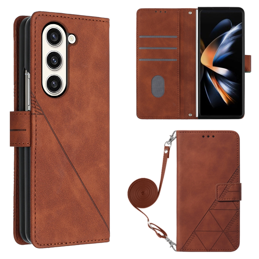 For Samsung Galaxy Z Fold5 5G Crossbody 3D Embossed Flip Leather Phone Case(Brown) For Samsung Galaxy Z Fold5 5G Crossbody 3D Embossed Flip Leather Phone Case(Brown)