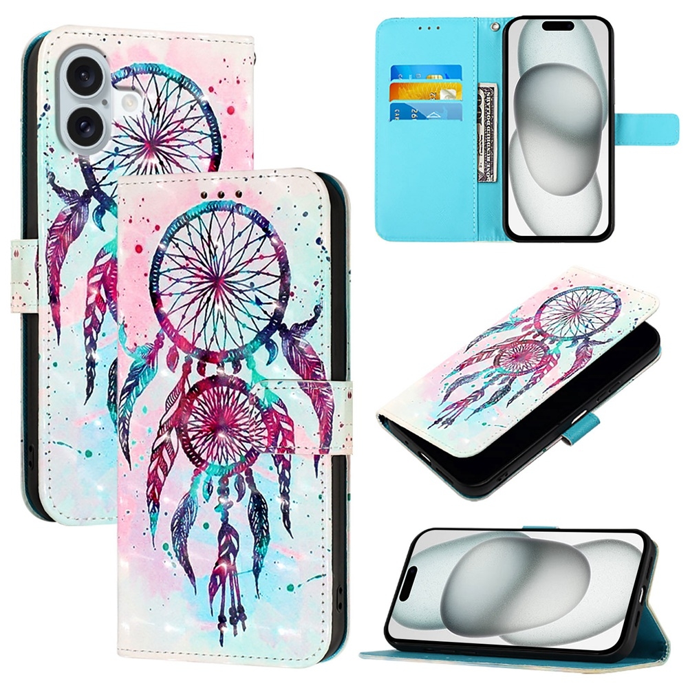For iPhone 16 Plus 3D Painting Horizontal Flip Leather Phone Case(Color Drop Wind Chimes) For iPhone 16 Plus 3D Painting Horizontal Flip Leather Phone Case(Color Drop Wind Chimes)