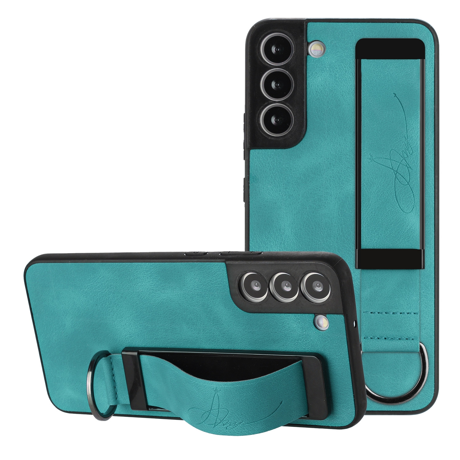 For Samsung Galaxy S21 5G Wristband Holder Leather Back Phone Case(Green) For Samsung Galaxy S21 5G Wristband Holder Leather Back Phone Case(Green)