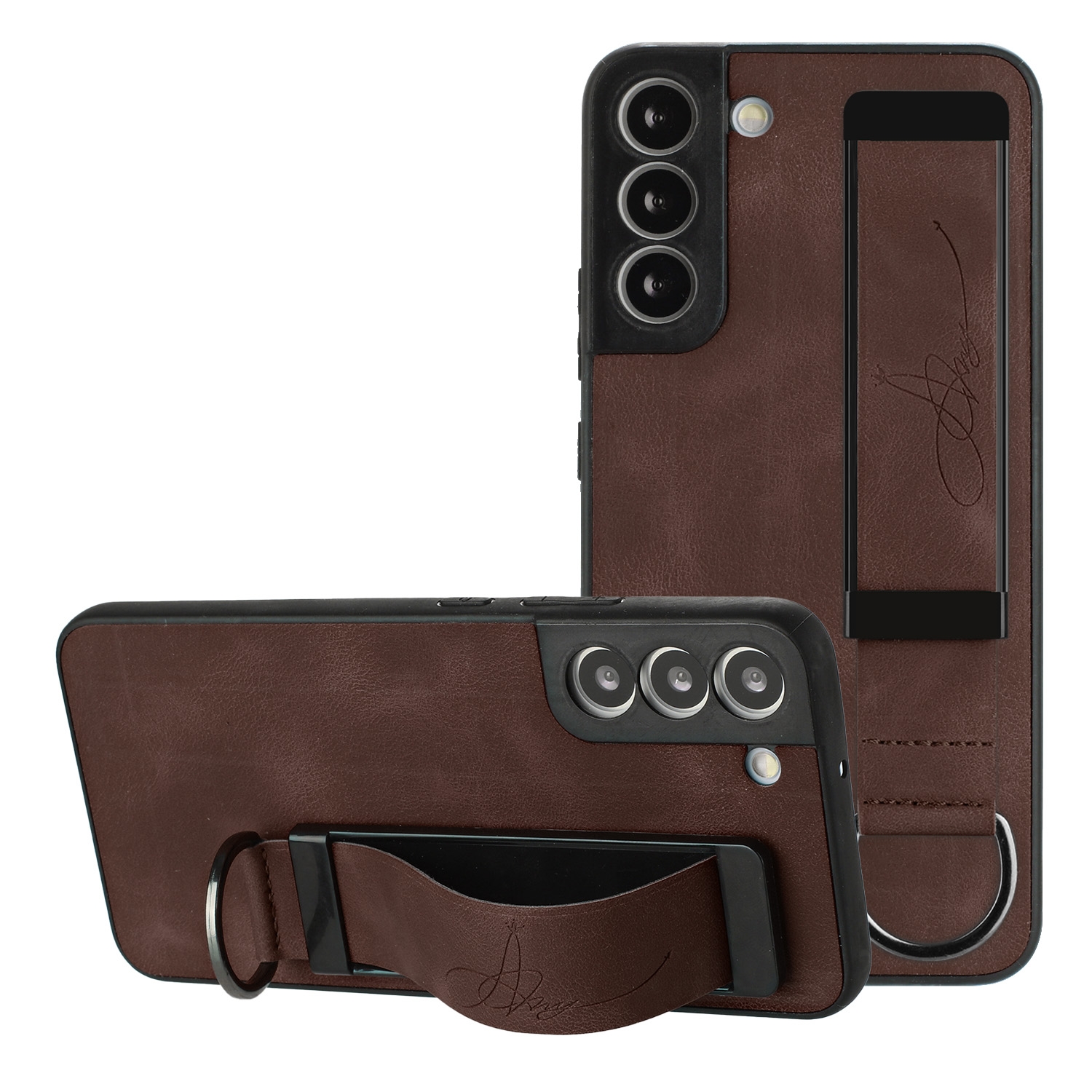 For Samsung Galaxy S22 5G Wristband Holder Leather Back Phone Case(Coffee) For Samsung Galaxy S22 5G Wristband Holder Leather Back Phone Case(Coffee)