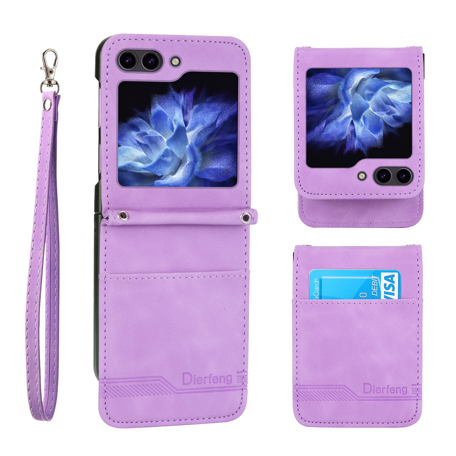 For Samsung Galaxy Z Flip5 Dierfeng Dream Line TPU + PU Leather Phone Case(Purple) For Samsung Galaxy Z Flip5 Dierfeng Dream Line TPU + PU Leather Phone Case(Purple)
