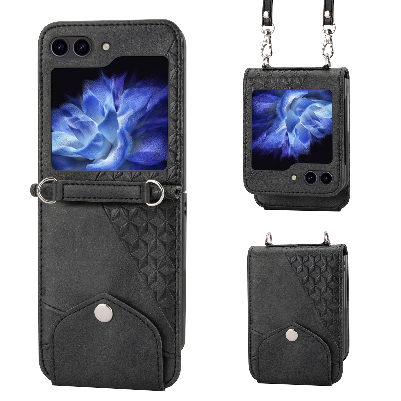 For Samsung Galaxy Z Flip5 Cubic Grid Calf Texture Magnetic Leather Phone Case(Black) For Samsung Galaxy Z Flip5 Cubic Grid Calf Texture Magnetic Leather Phone Case(Black)