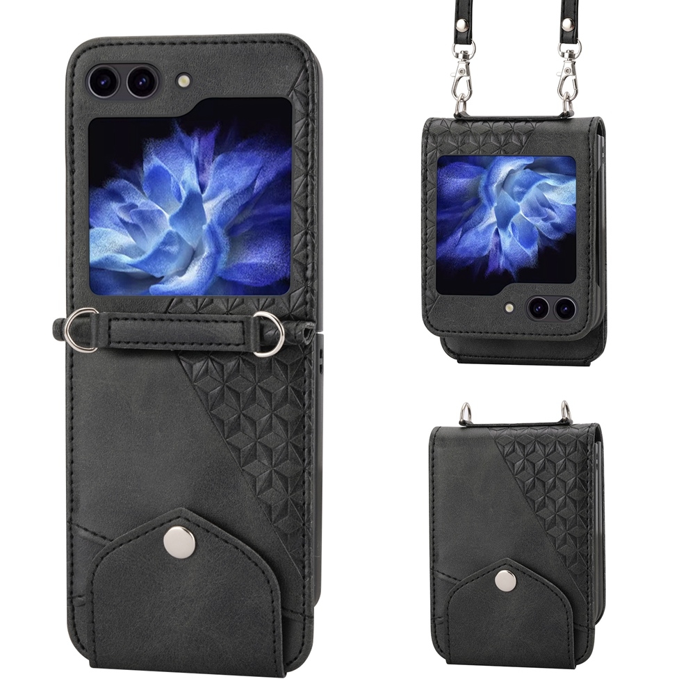 For Samsung Galaxy Z Flip6 Cubic Grid Calf Texture Magnetic Leather Phone Case(Black)