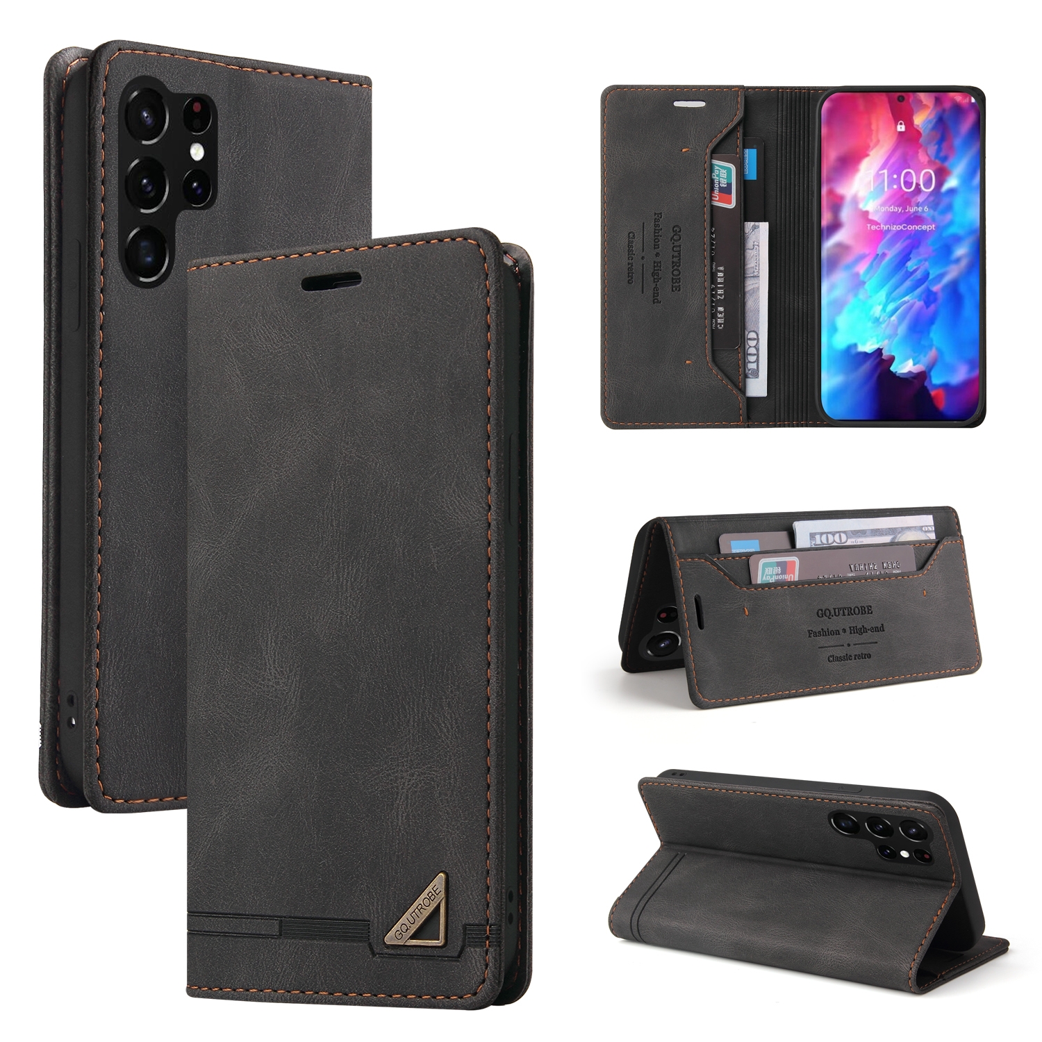 For Samsung Galaxy S23 Ultra 5G Skin Feel Anti-theft Brush Horizontal Flip Leather Case with Holder(Black) For Samsung Galaxy S23 Ultra 5G Skin Feel Anti-theft Brush Horizontal Flip Leather Case with Holder(Black)