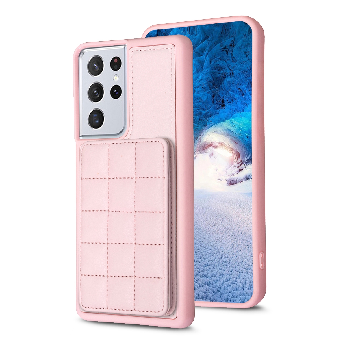 For Samsung Galaxy S21 Ultra 5G Grid Card Slot Holder Phone Case(Pink) For Samsung Galaxy S21 Ultra 5G Grid Card Slot Holder Phone Case(Pink)