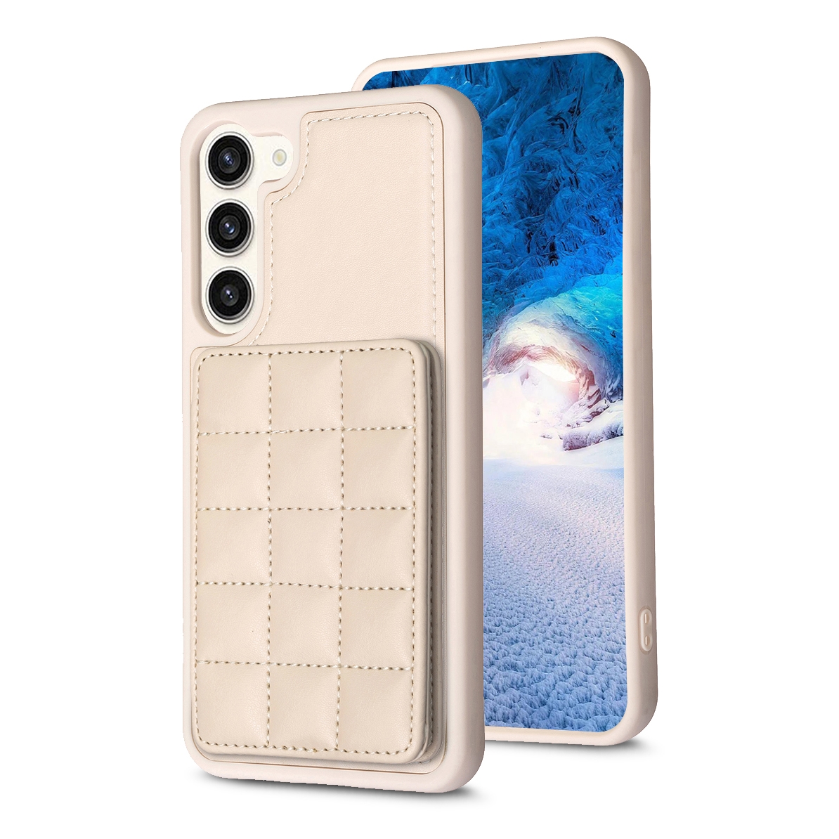 For Samsung Galaxy S21 5G Grid Card Slot Holder Phone Case(Beige) For Samsung Galaxy S21 5G Grid Card Slot Holder Phone Case(Beige)