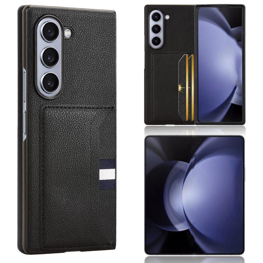 For Samsung Galaxy Z Fold6 Litchi Texture Card Slots Back Cover Phone Case(Black) For Samsung Galaxy Z Fold6 Litchi Texture Card Slots Back Cover Phone Case(Black)