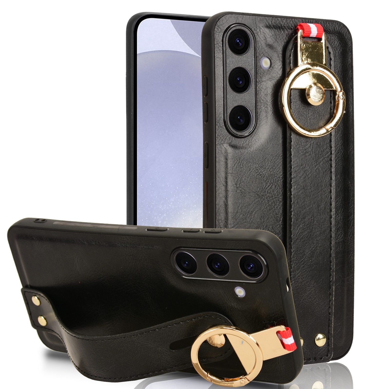 For Samsung Galaxy S24 5G Wristband Leather Back Phone Case(Black) For Samsung Galaxy S24 5G Wristband Leather Back Phone Case(Black)