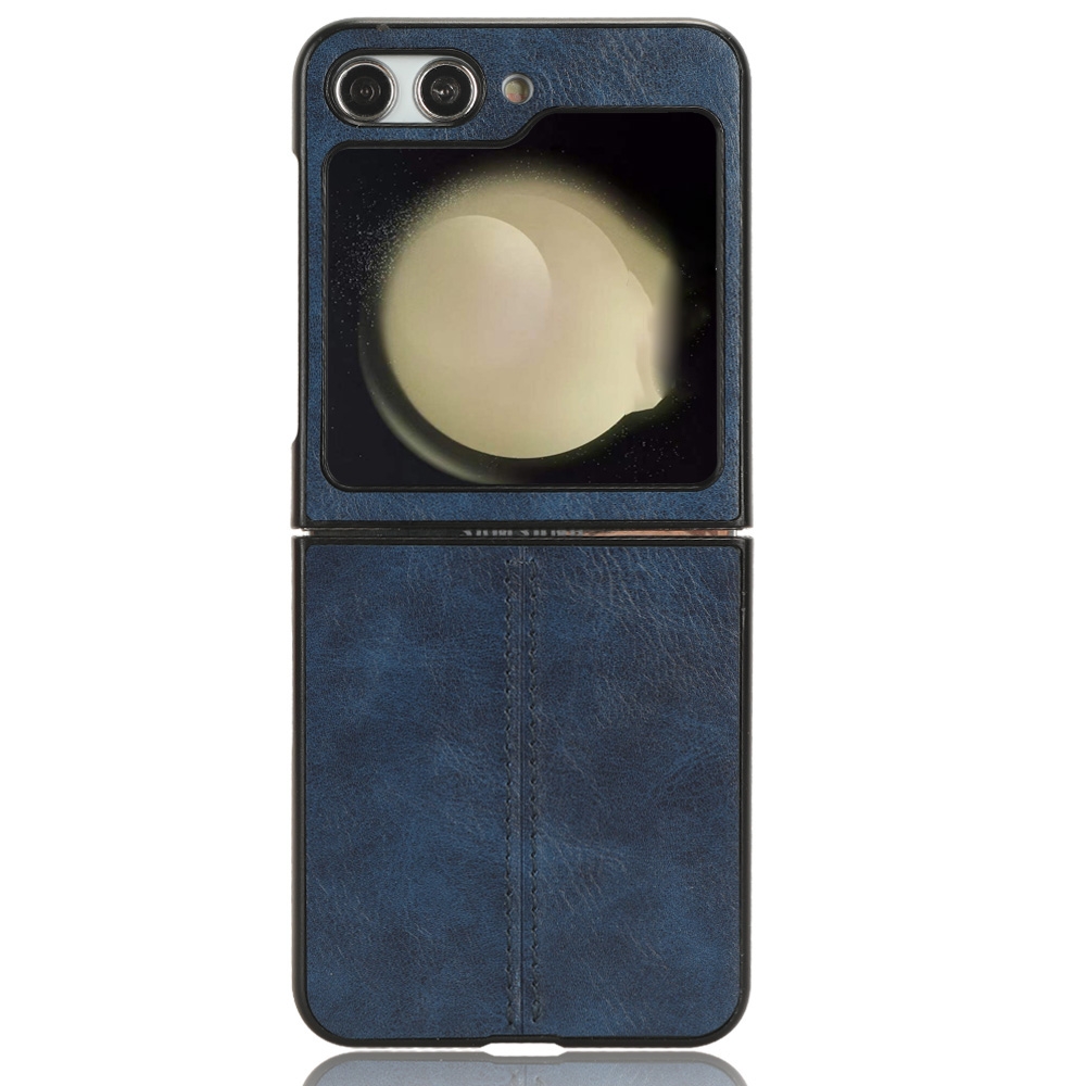 For Samsung Galaxy Z Flip5 Cow Pattern Sewing Back Cover Phone Case(Blue) For Samsung Galaxy Z Flip5 Cow Pattern Sewing Back Cover Phone Case(Blue)