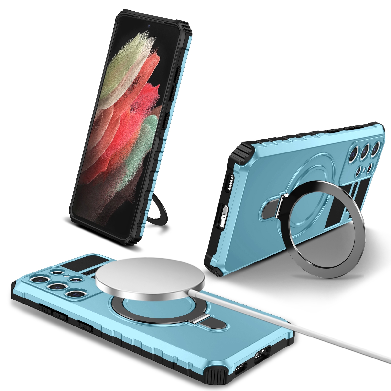 For Samsung Galaxy S21 Ultra 5G MagSafe Magnetic Holder Phone Case(Light Blue)