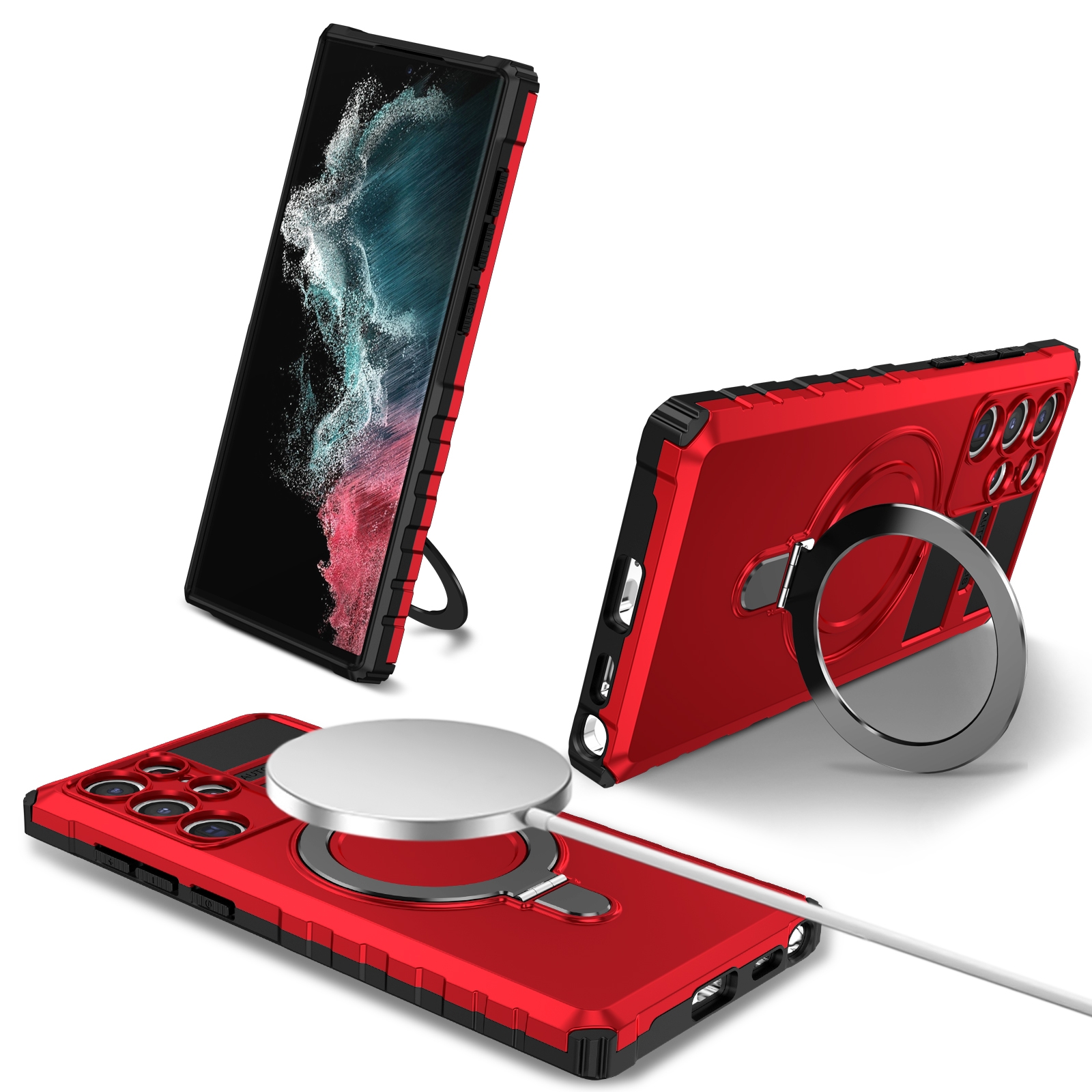 For Samsung Galaxy S22 Ultra 5G MagSafe Magnetic Holder Phone Case(Red) For Samsung Galaxy S22 Ultra 5G MagSafe Magnetic Holder Phone Case(Red)