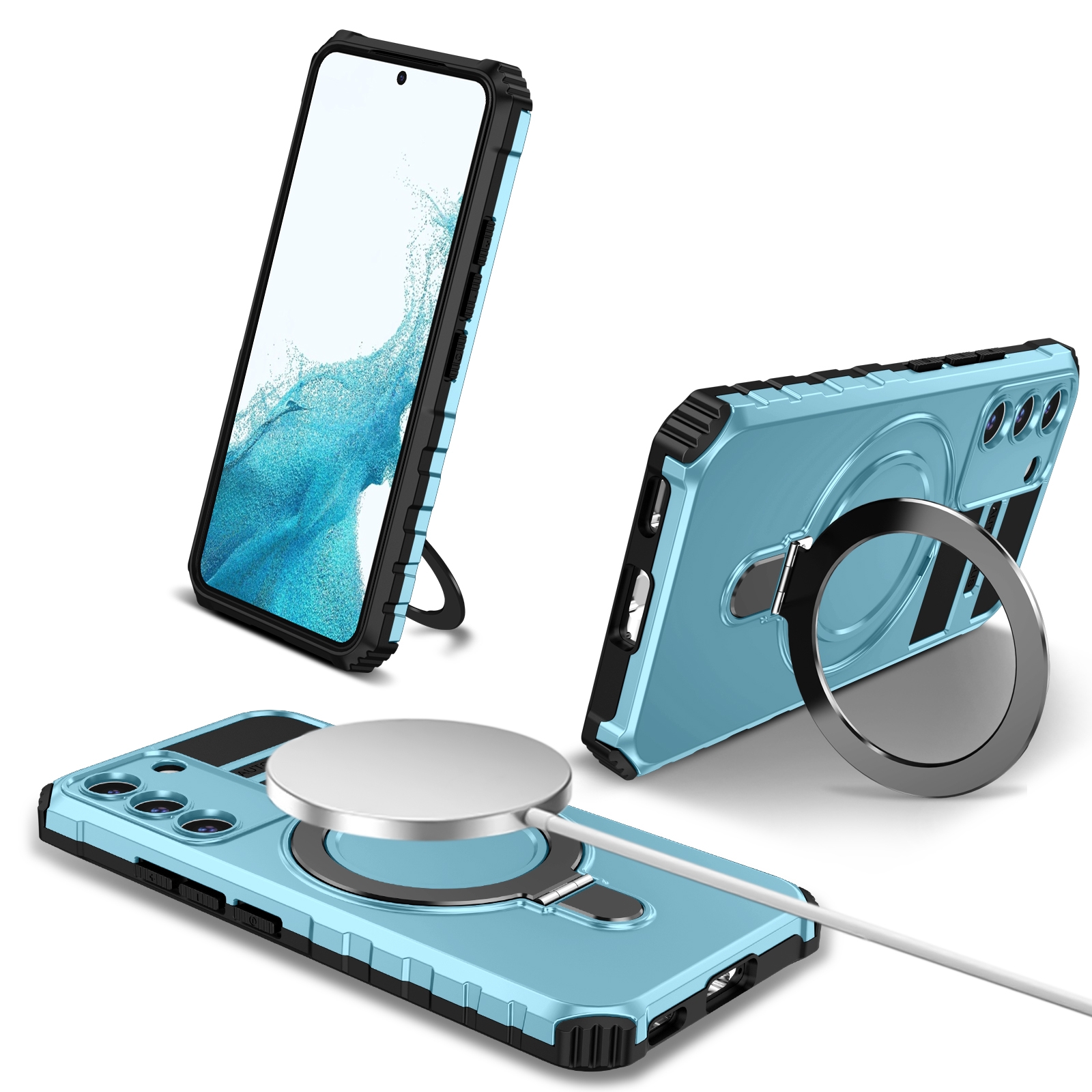 For Samsung Galaxy S22 5G MagSafe Magnetic Holder Phone Case(Light Blue) For Samsung Galaxy S22 5G MagSafe Magnetic Holder Phone Case(Light Blue)