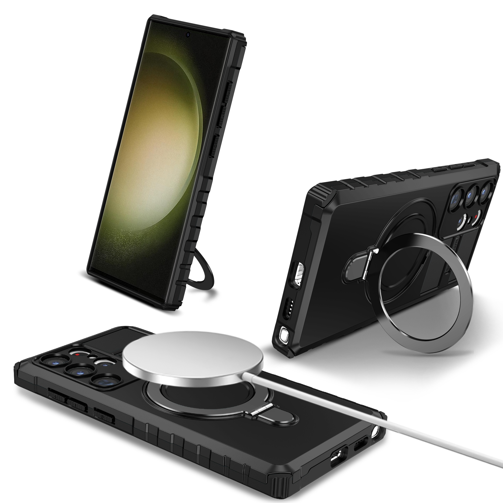 For Samsung Galaxy S23 Ultra 5G MagSafe Magnetic Holder Phone Case(Black) For Samsung Galaxy S23 Ultra 5G MagSafe Magnetic Holder Phone Case(Black)