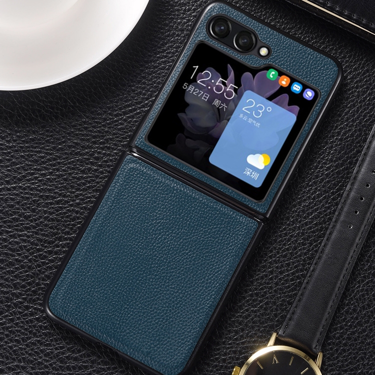 For Samsung Galaxy Z Flip5 Genuine Leather Shockproof Protective Phone Case(Green) For Samsung Galaxy Z Flip5 Genuine Leather Shockproof Protective Phone Case(Green)