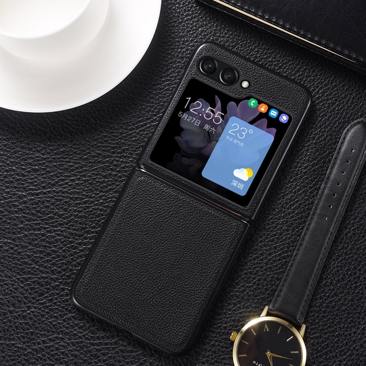 For Samsung Galaxy Z Flip6 Genuine Leather Shockproof Protective Phone Case(Black)