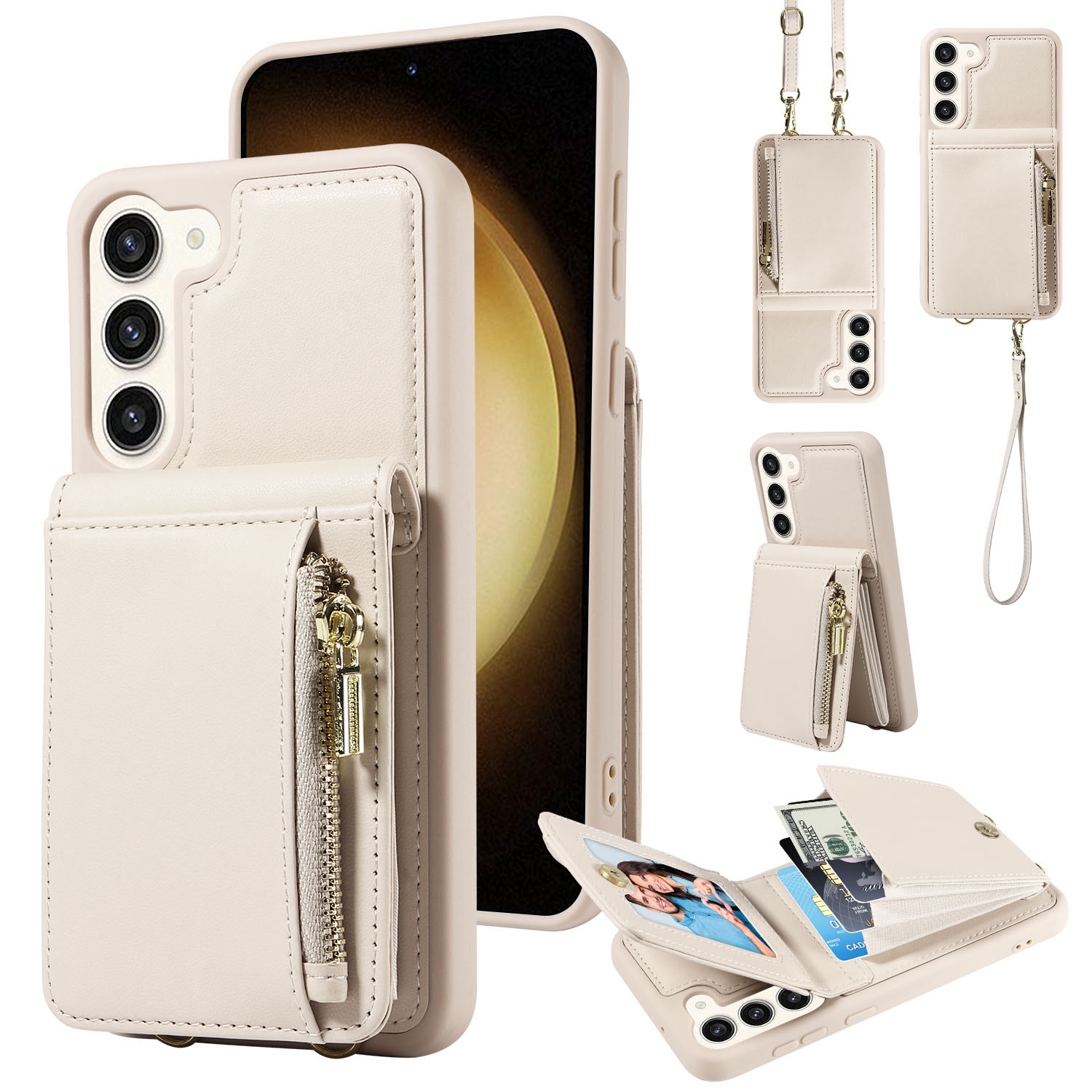 For Samsung Galaxy S23+ 5G Crossbody Lanyard Zipper Wallet Leather Phone Case(Beige) For Samsung Galaxy S23+ 5G Crossbody Lanyard Zipper Wallet Leather Phone Case(Beige)