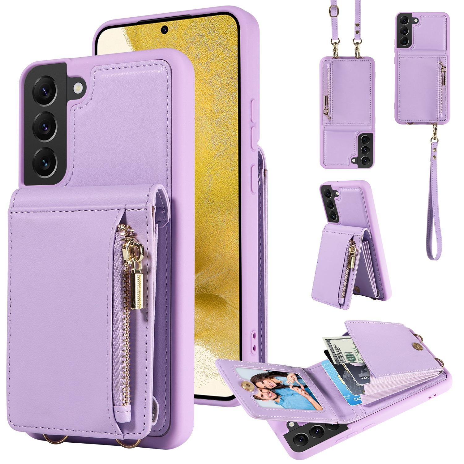 For Samsung Galaxy S22+ 5G Crossbody Lanyard Zipper Wallet Leather Phone Case(Purple) For Samsung Galaxy S22+ 5G Crossbody Lanyard Zipper Wallet Leather Phone Case(Purple)