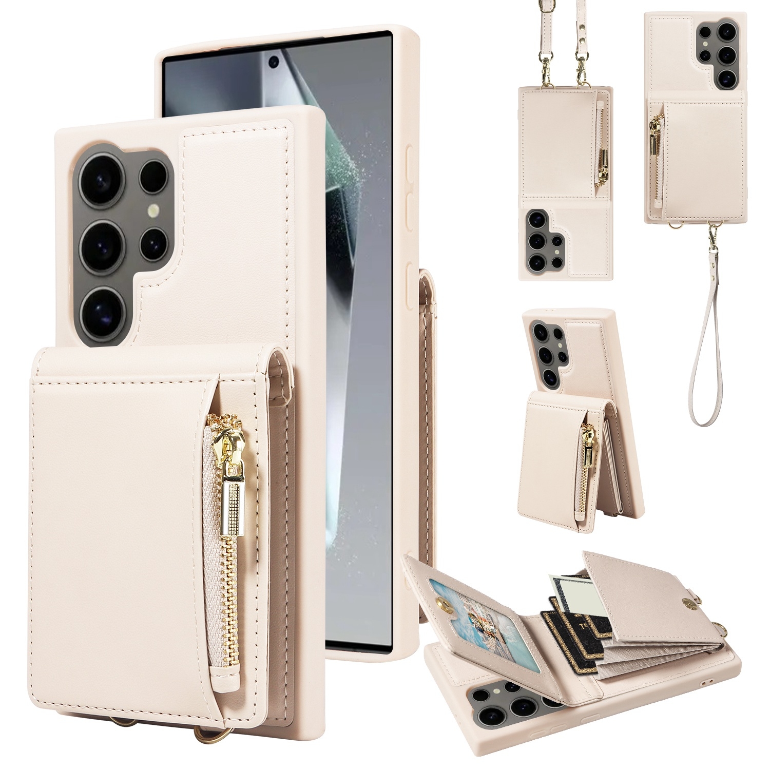 For Samsung Galaxy S24 Ultra 5G Crossbody Lanyard Zipper Wallet Leather Phone Case(Beige) For Samsung Galaxy S24 Ultra 5G Crossbody Lanyard Zipper Wallet Leather Phone Case(Beige)