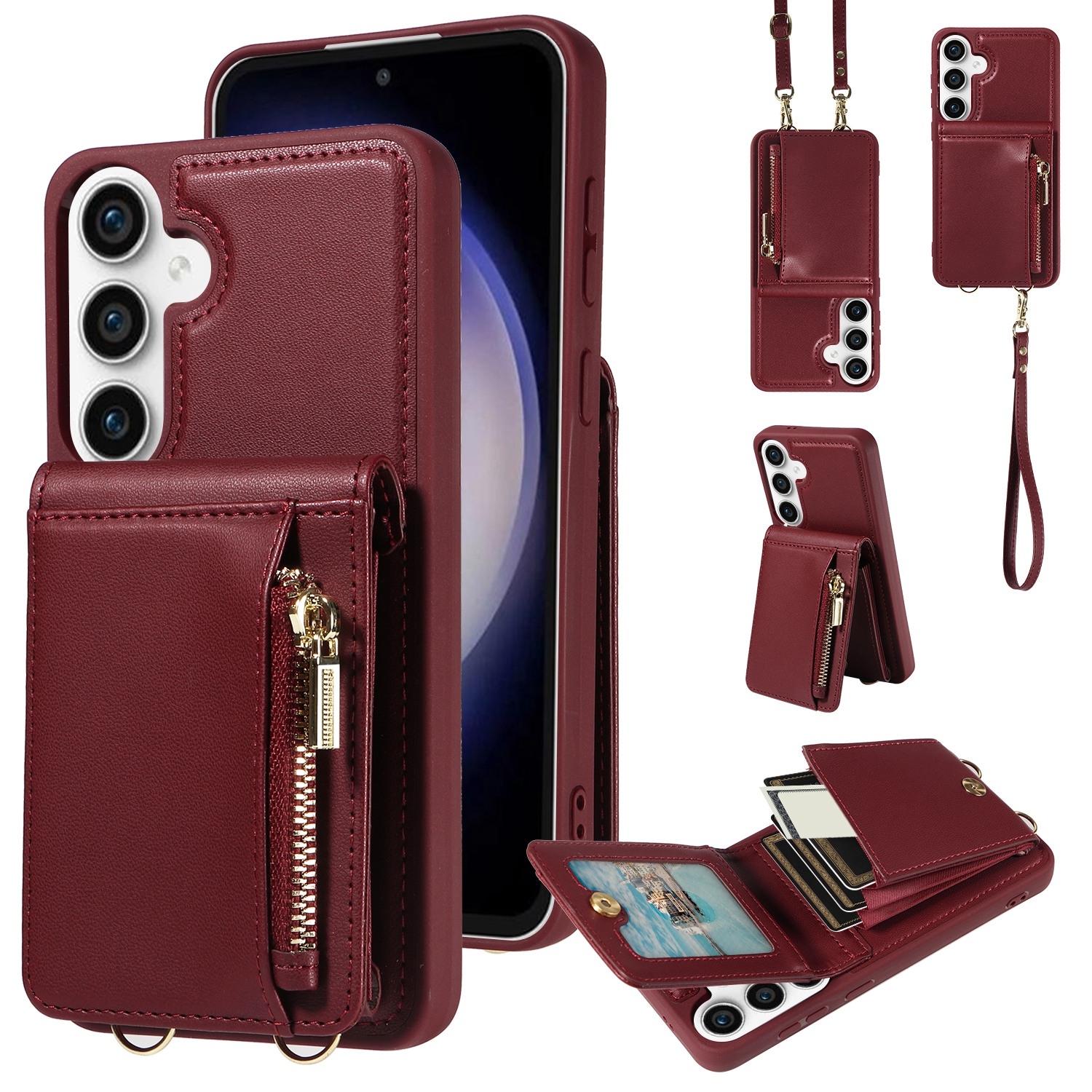 For Samsung Galaxy S23 FE 5G Crossbody Lanyard Zipper Wallet Leather Phone Case(Wine Red) For Samsung Galaxy S23 FE 5G Crossbody Lanyard Zipper Wallet Leather Phone Case(Wine Red)