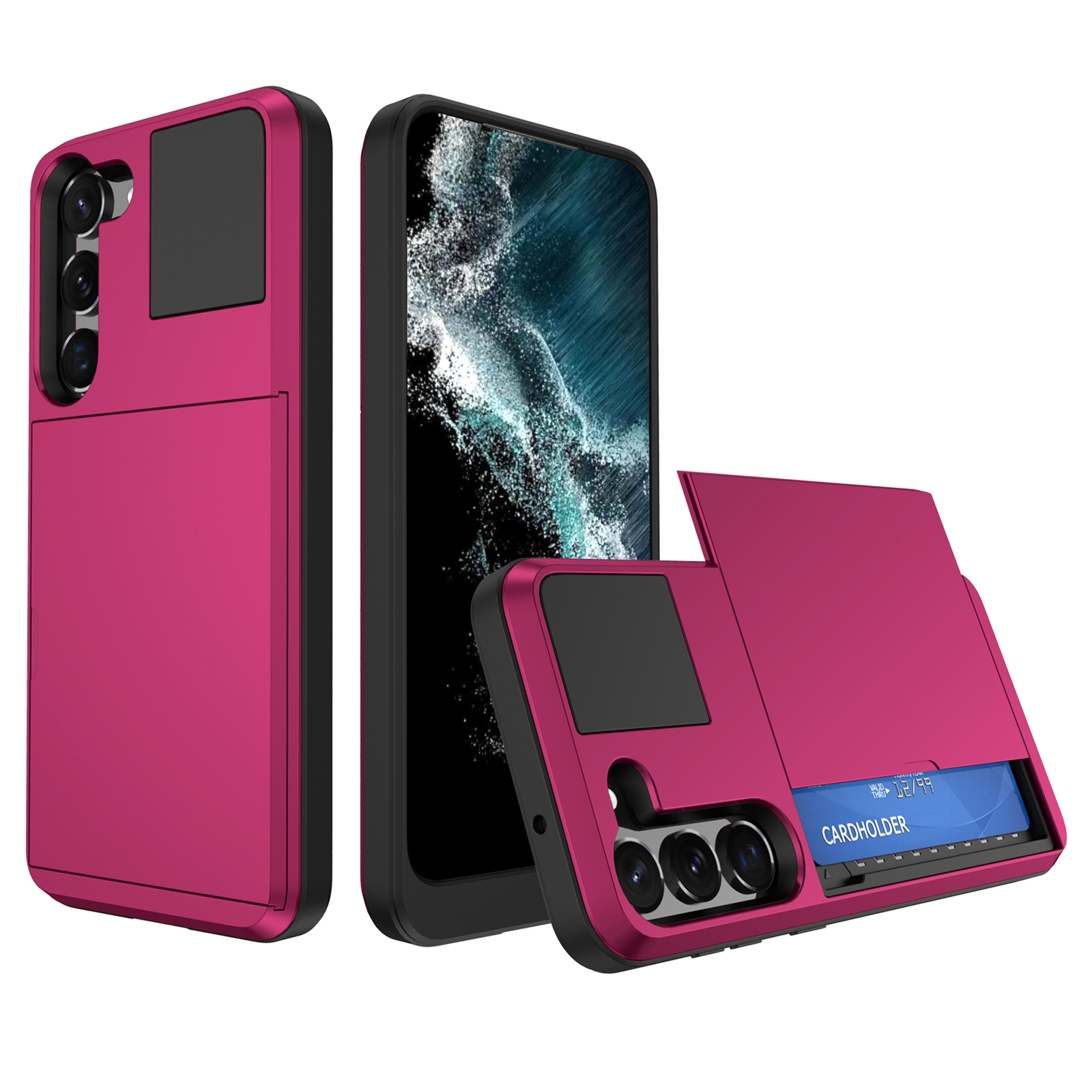 For Samsung Galaxy S23+ 5G Multifunction Armor Slide Card Slot Phone Case(Rose Red) For Samsung Galaxy S23+ 5G Multifunction Armor Slide Card Slot Phone Case(Rose Red)