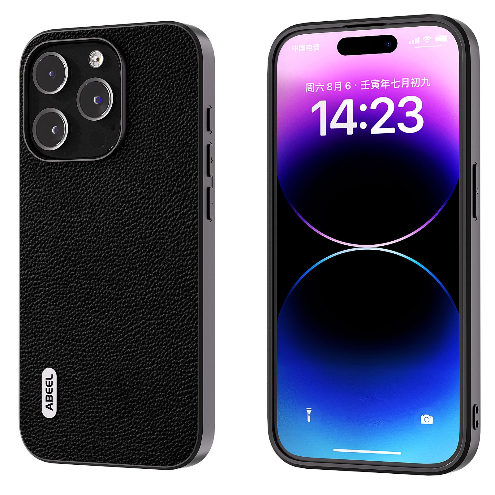 For iPhone 15 Pro ABEEL Black Edge Genuine Leather Mino Phone Case(Black) For iPhone 15 Pro ABEEL Black Edge Genuine Leather Mino Phone Case(Black)
