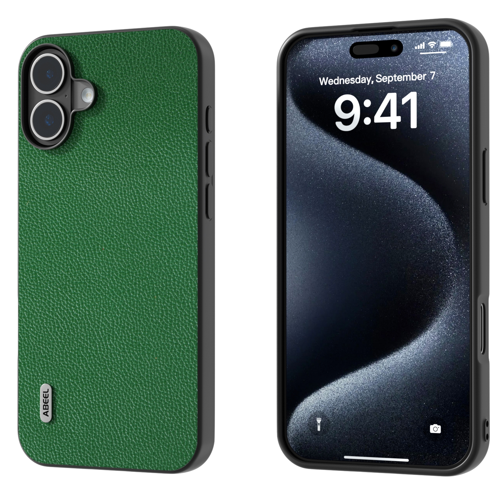 For iPhone 16 ABEEL Black Edge Genuine Leather Mino Phone Case(Green) For iPhone 16 ABEEL Black Edge Genuine Leather Mino Phone Case(Green)