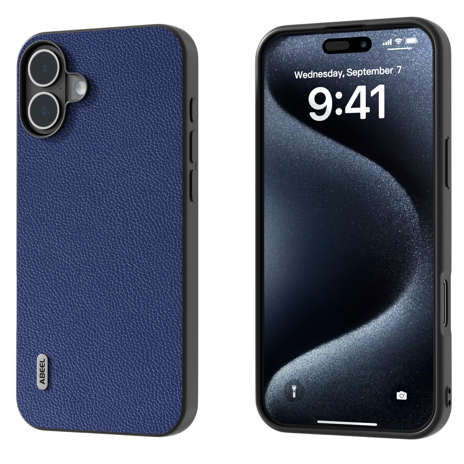 For iPhone 16 Plus ABEEL Black Edge Genuine Leather Mino Phone Case(Royal Blue) For iPhone 16 Plus ABEEL Black Edge Genuine Leather Mino Phone Case(Royal Blue)