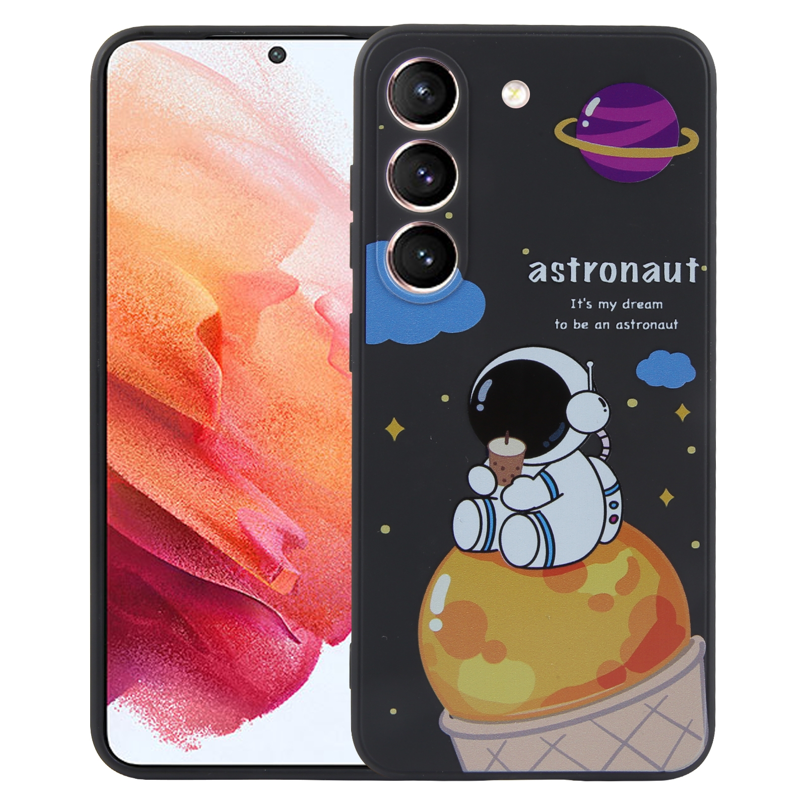 For Samsung Galaxy S21 5G Milk Tea Astronaut Pattern Liquid Silicone Phone Case(Black) For Samsung Galaxy S21 5G Milk Tea Astronaut Pattern Liquid Silicone Phone Case(Black)